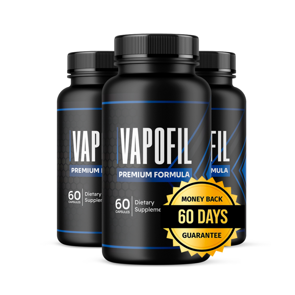 Vapofil lung detox supplement bottle in liquid drops featuring blue and silver packaging.