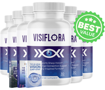 6-bottle mega pack of Visiflora vision restoration capsules with maximum discount and free shipping.